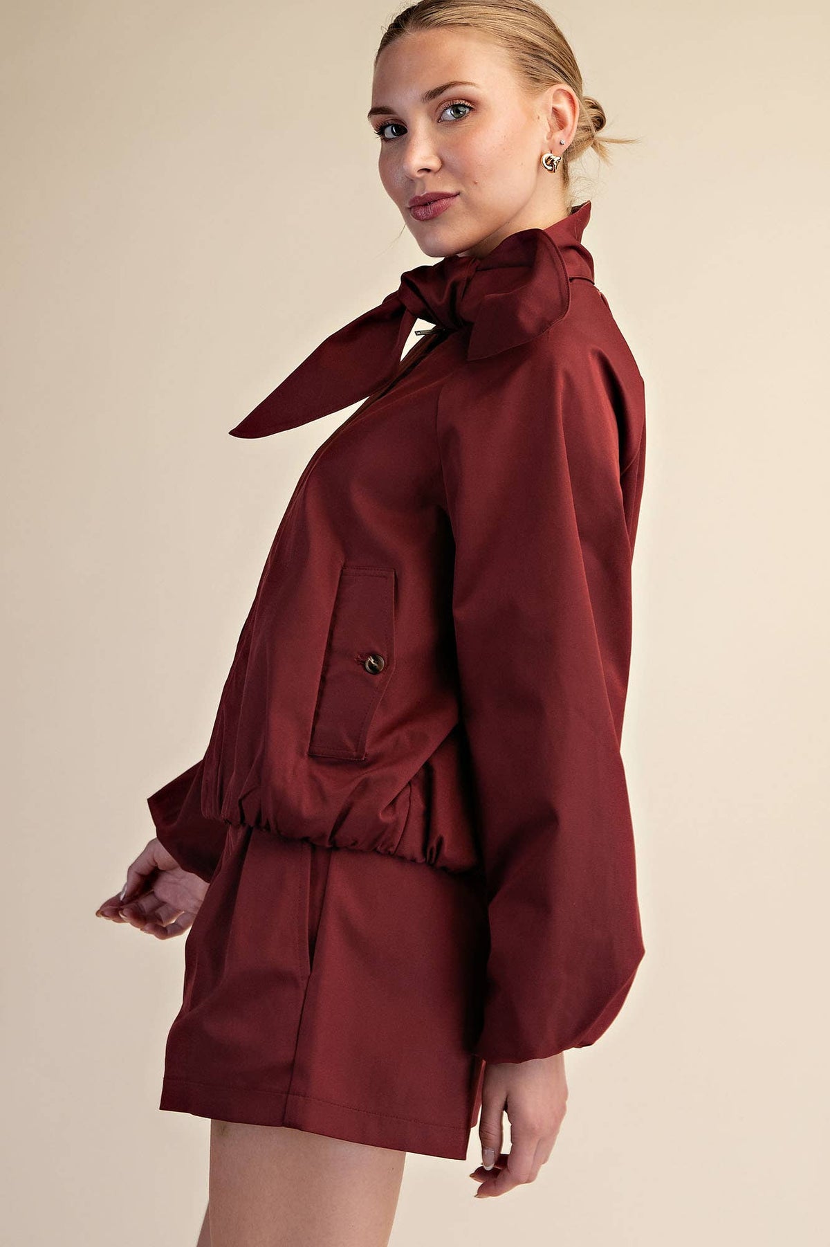 Scarf Collar Long Sleeve Puffy Jacket