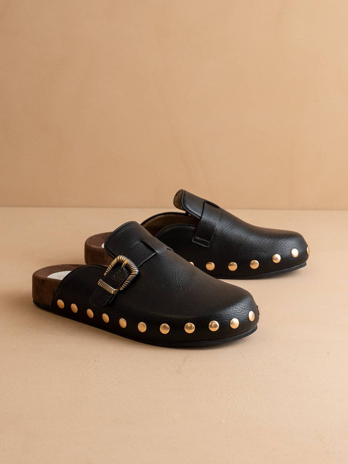 The Toni | Black Studded Buckle Clog