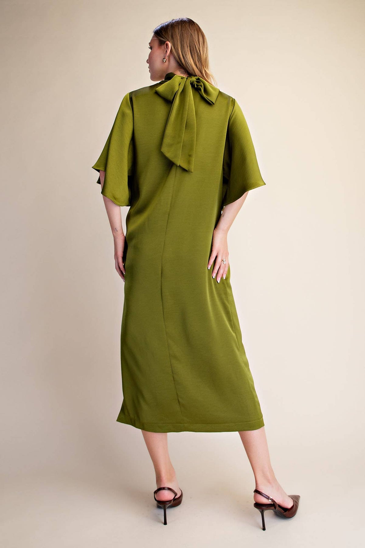 Flowy Satin Tie Back Midi Dress