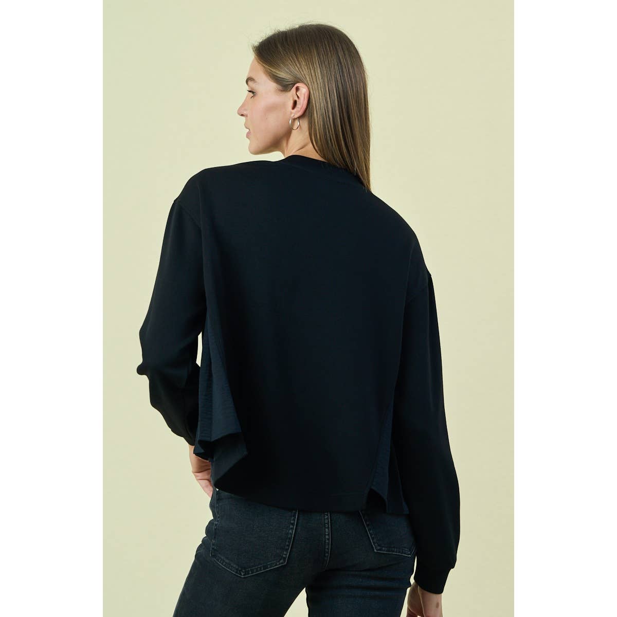 Soft Knit Top With Contrast Pleated Detail