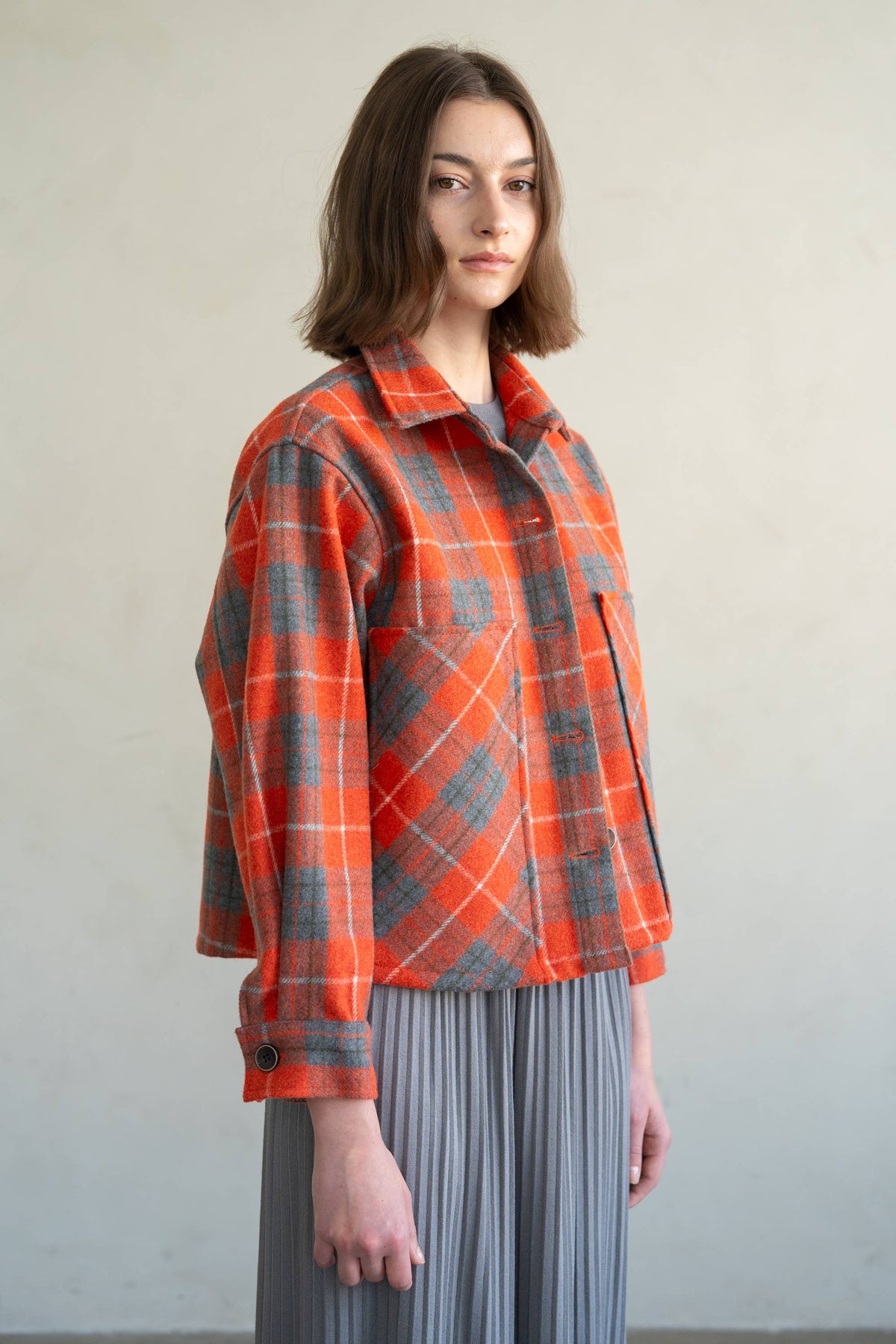 PLAID BUTTON DOWN JACKET