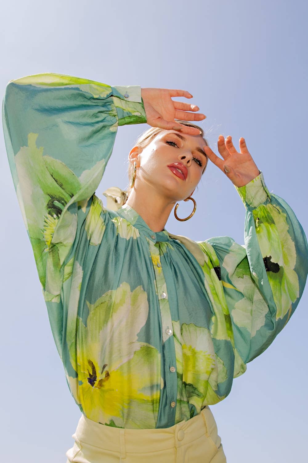 Neck Band Long Sleeve Voluminous Blouse