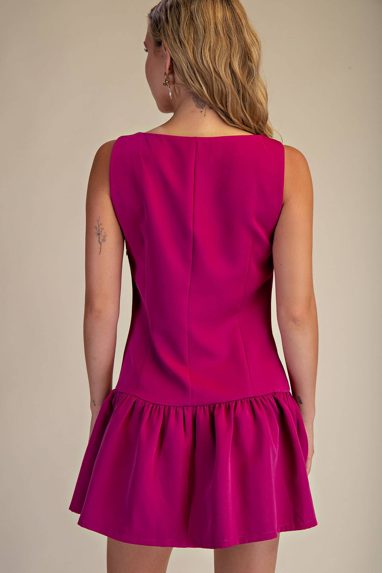 Boat Neck Sleeveless Button Down Mini Dress