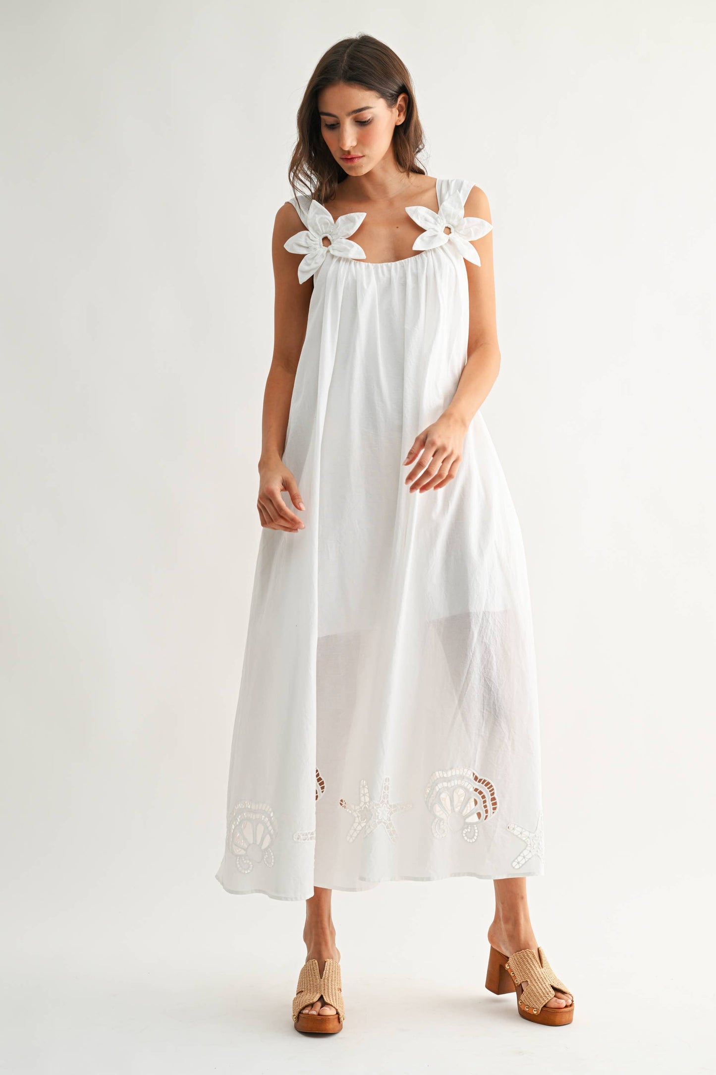 CJD27089 Embroidered Maxi Dress with Floral Shoulder Accents