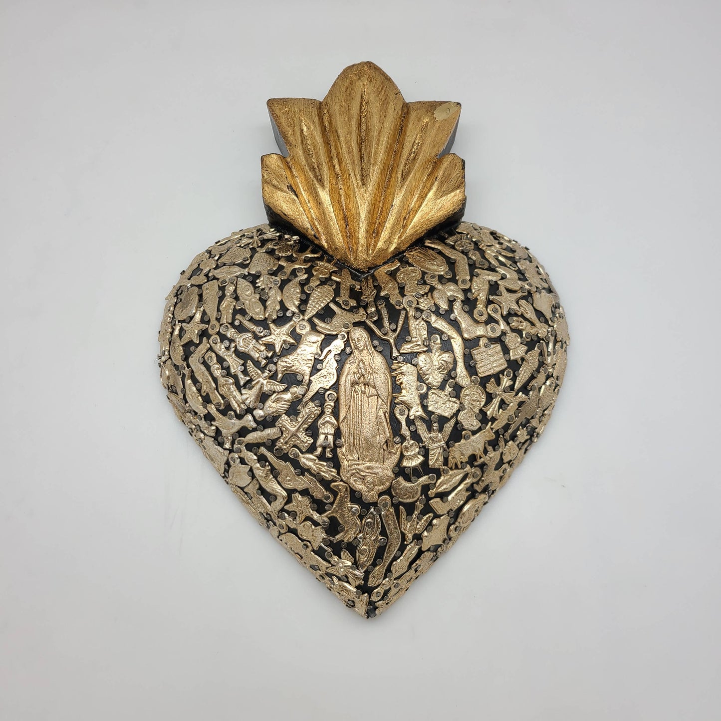 Gold Folk Art Heart w/ Milagros