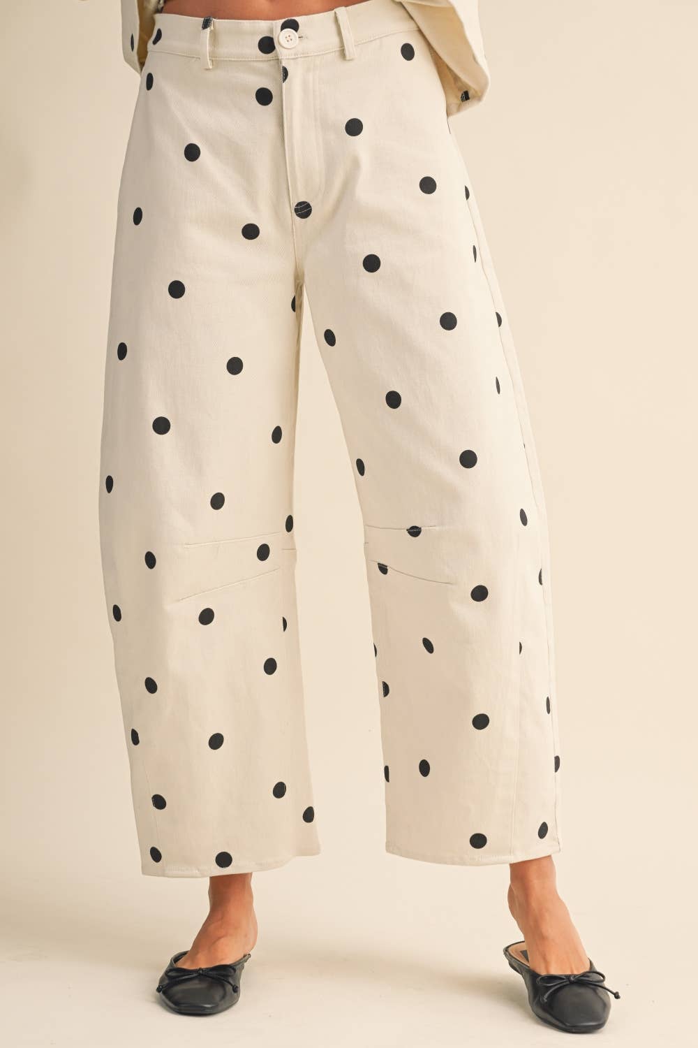 IST6128-B POLKADOT STRAPLESS PEPLUM TOP AND BARREL PANTS SET