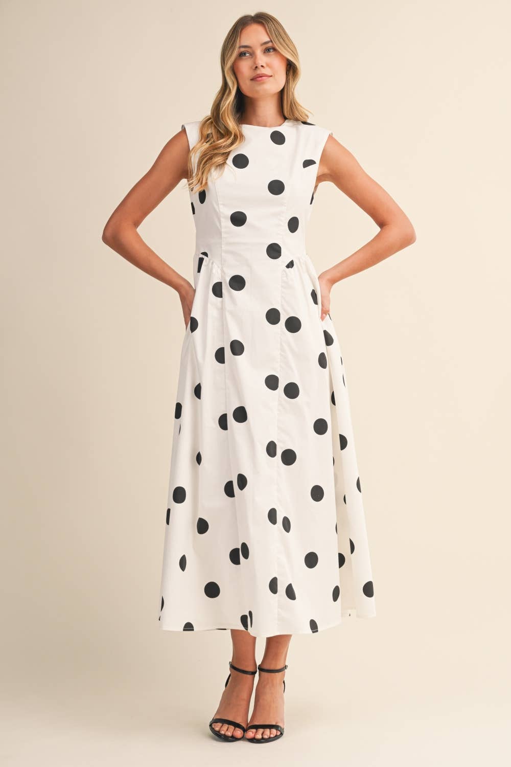 ID10037 SLEEVELESS POLKA DOT MIDI DRESS