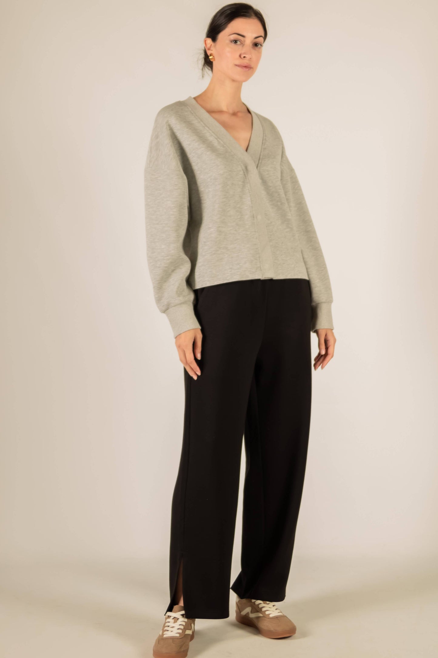 P. CILL Butter Modal Rib Contrast Oversized Cropped Cardigan