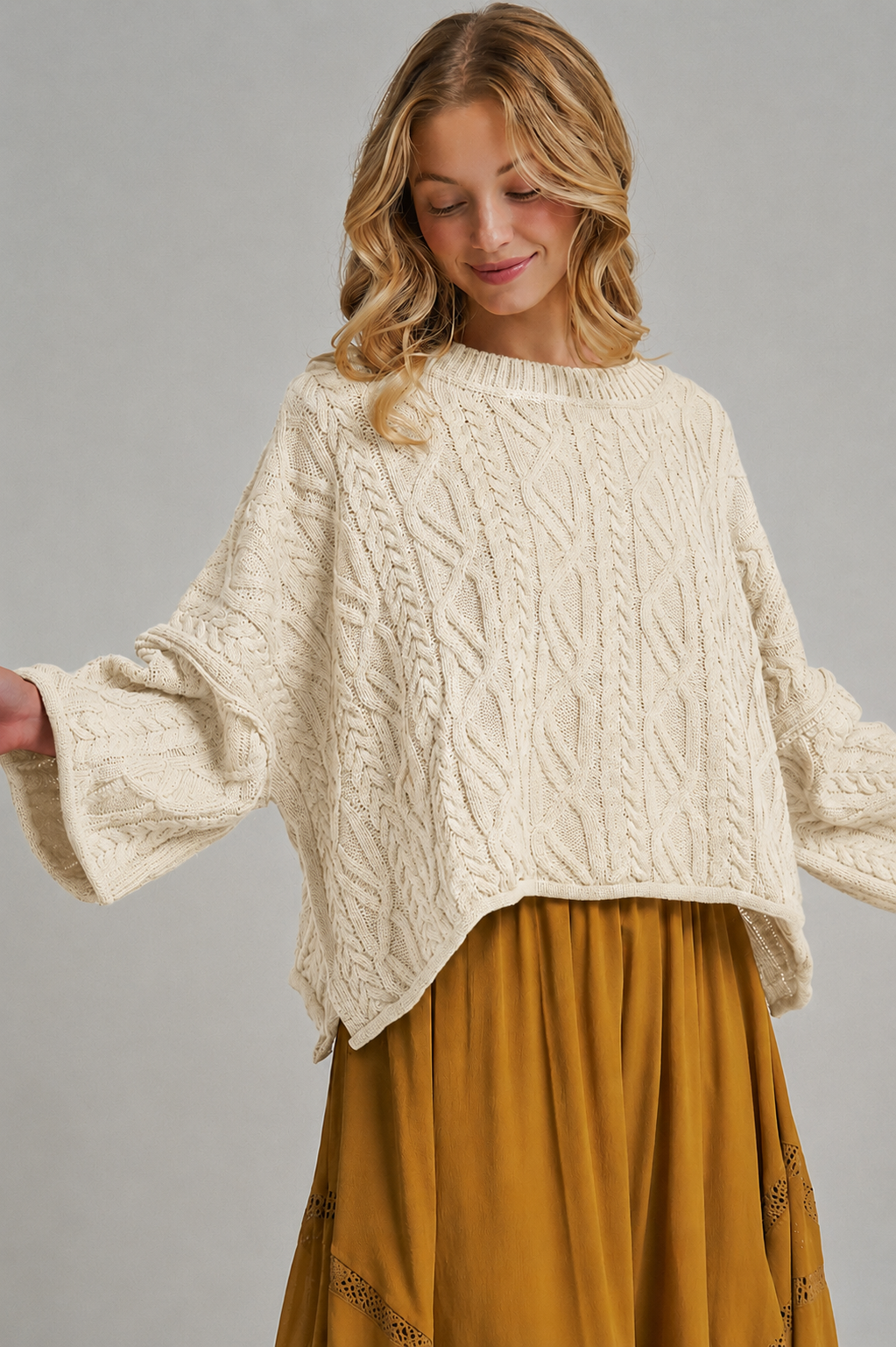 OVERSIZED CABLE KNIT CASUAL BOHO FALL SWEATERTOP_JLT00437-01