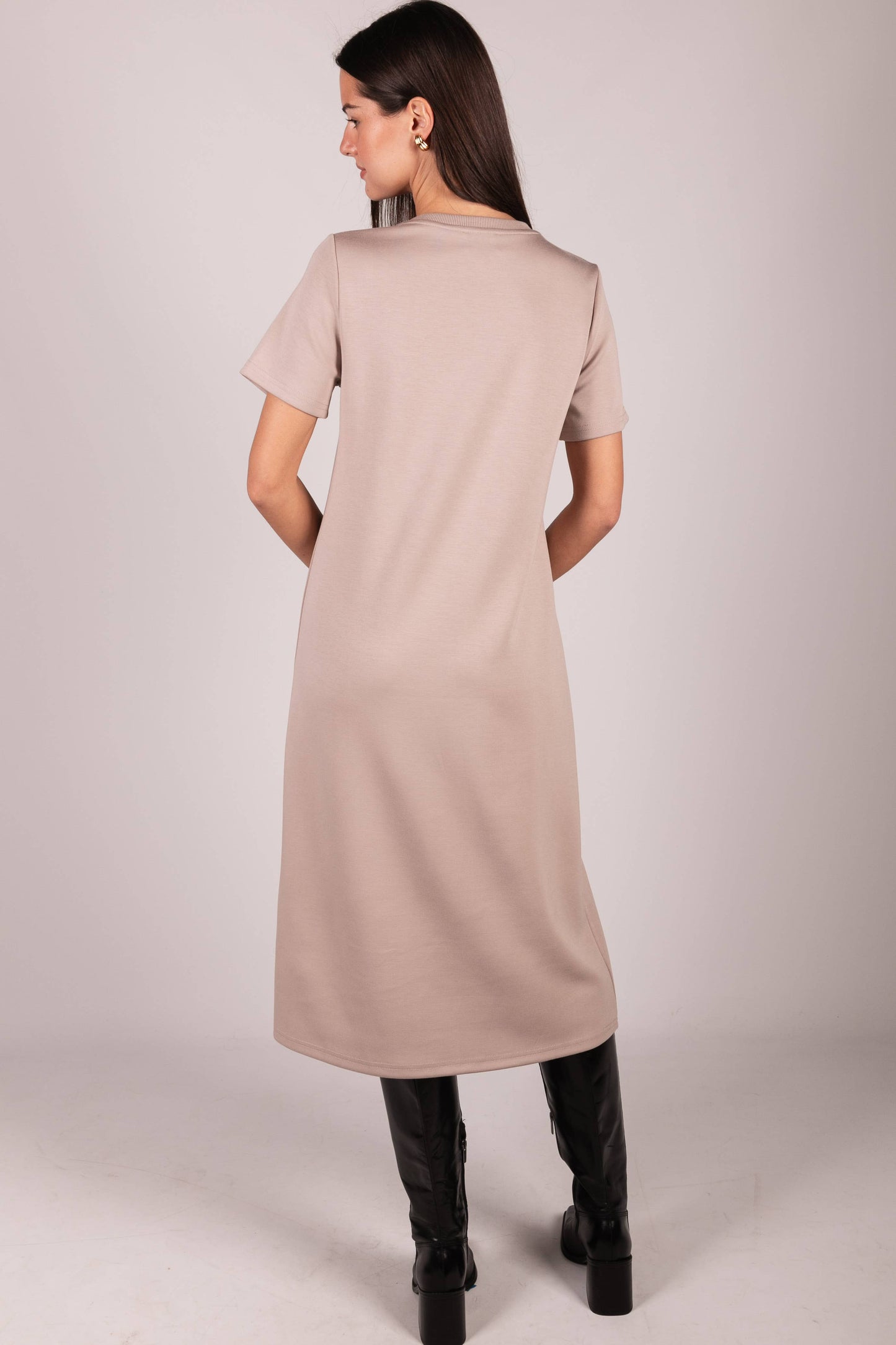 P. CILL Butter Modal Short Sleeve Contrast Rib Neckband Midi
