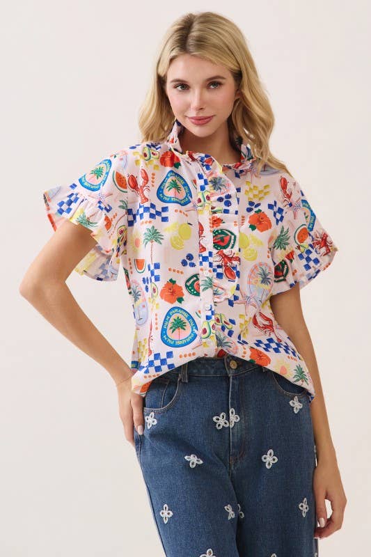 Printed Button-Front Blouse CT52642