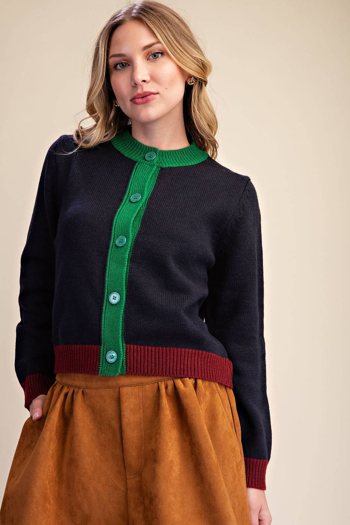 Color Combo Sweater Cardigan