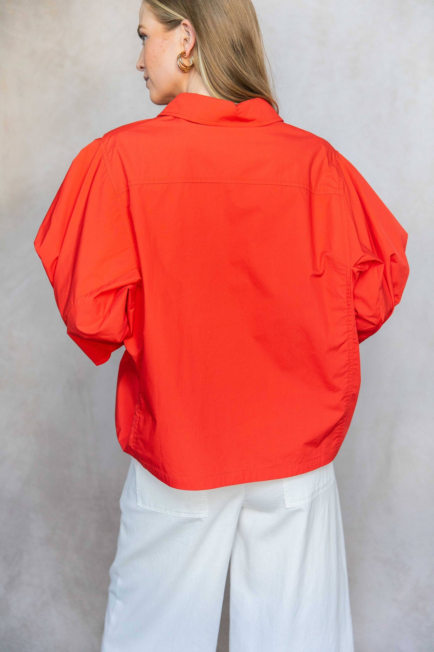 Poplin Bishop Sleeve Button Up Shirt