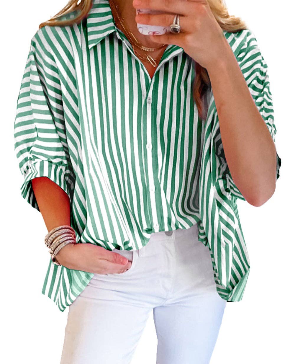 Stripe Dolman Sleeve Oversize Shirt