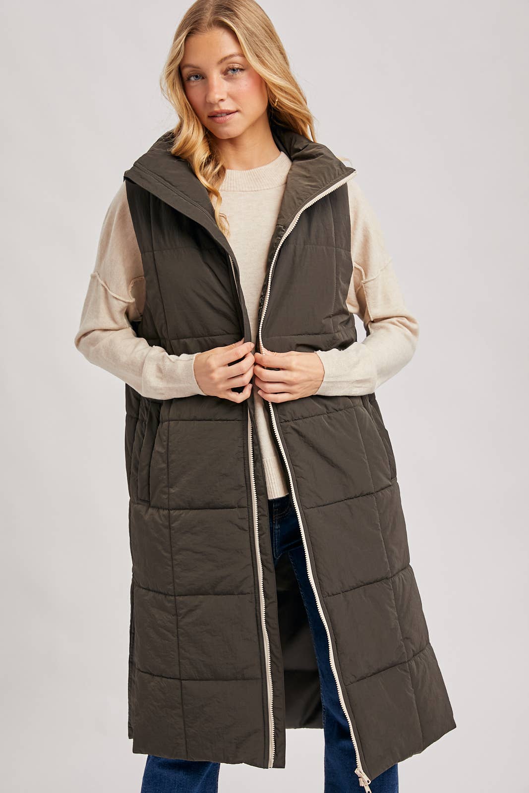 QUILTED LONGLINE PUFFER VEST