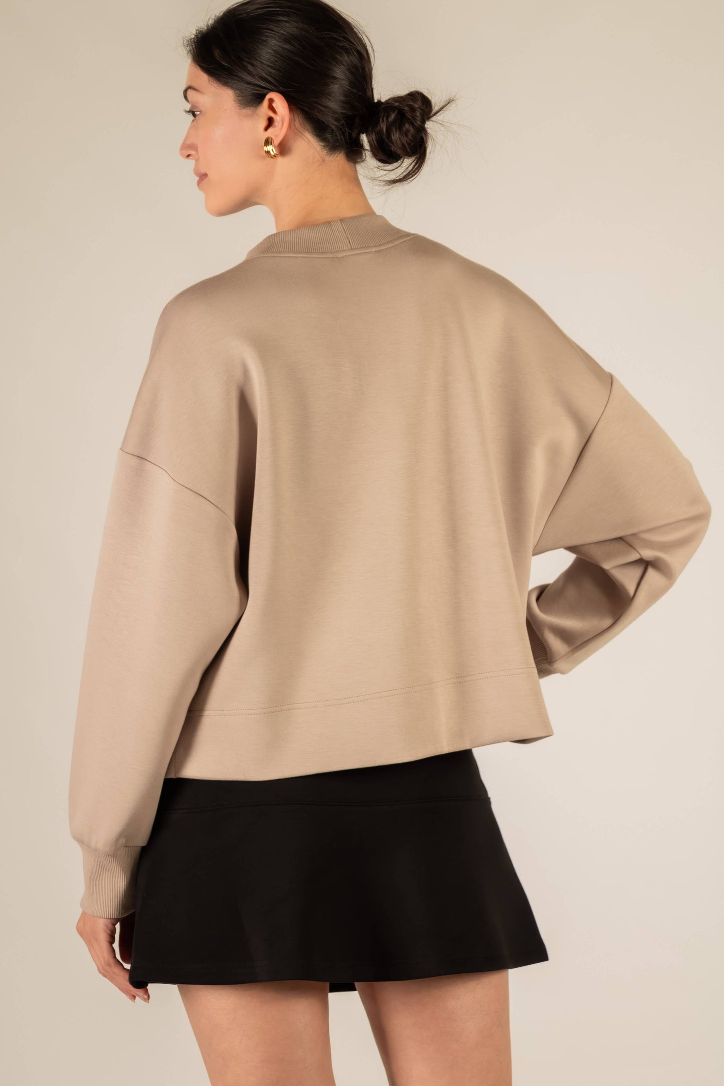 P. CILL Butter Modal Rib Contrast Oversized Cropped Cardigan