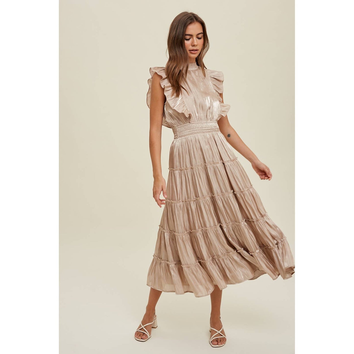 ORGANZA TIERED MIDI DRESS WITH RUFFLE DETAIL / WL23-8374