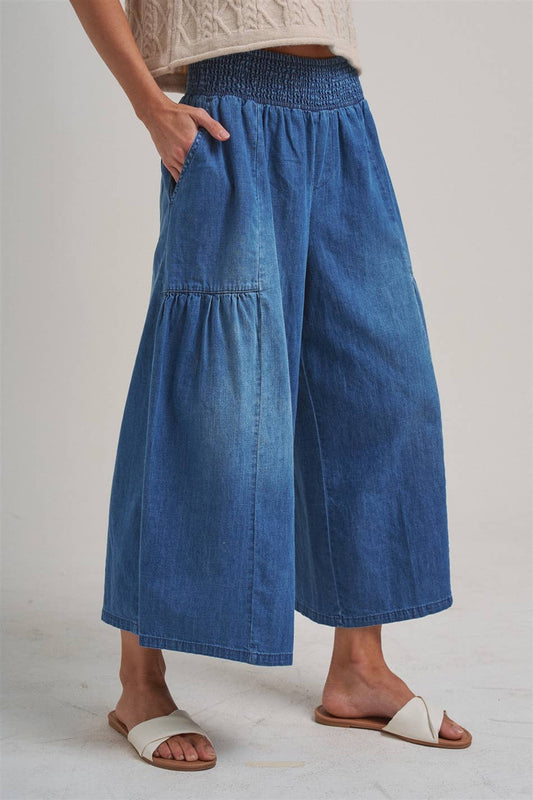 REAXED WIDE FLARED LEG BOHO WESTERN DENIM PANTS
