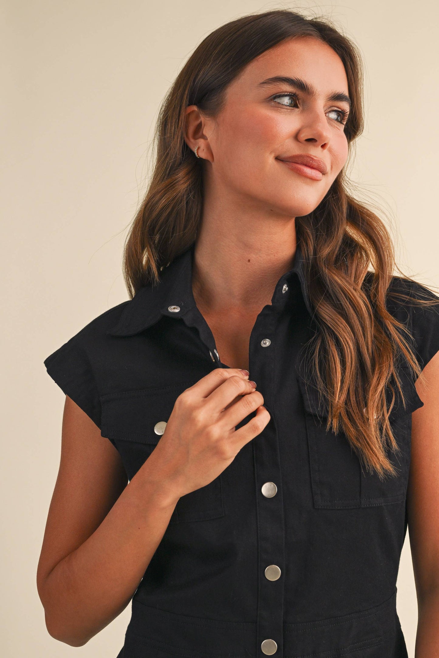 IJP3398 STRETCH COTTON TWILL WIDE LEG CROPPED JUMPSUIT