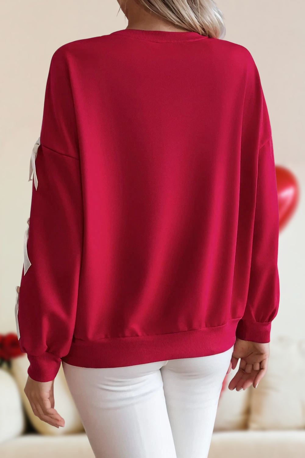 Contrast Bow Valentine Graphic Sweatshirt | S-XL