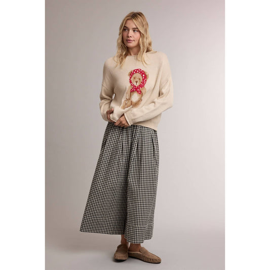 GINGHAM WIDE LEG PULL ON PANTS / WL26-14080