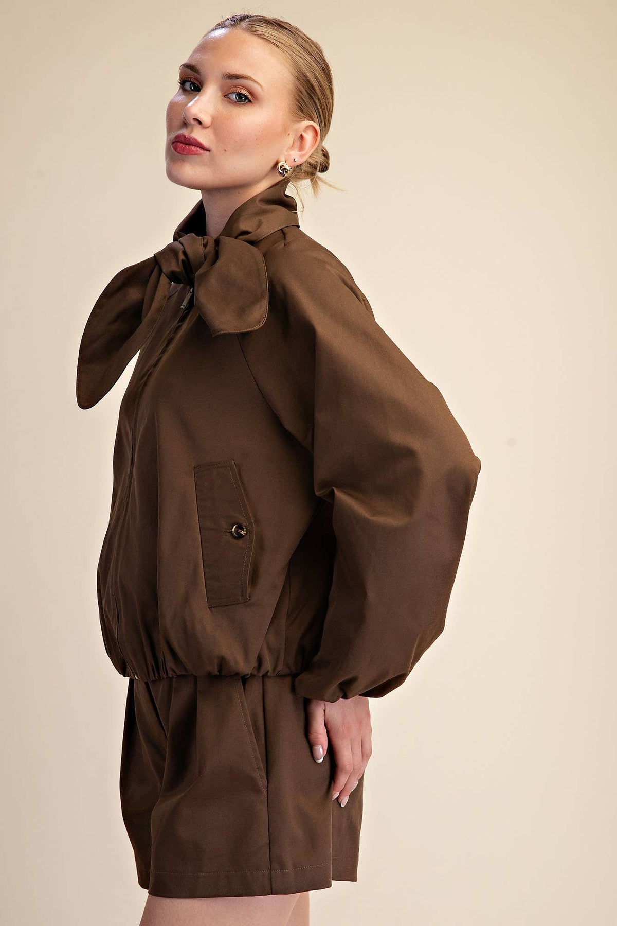 Scarf Collar Long Sleeve Puffy Jacket