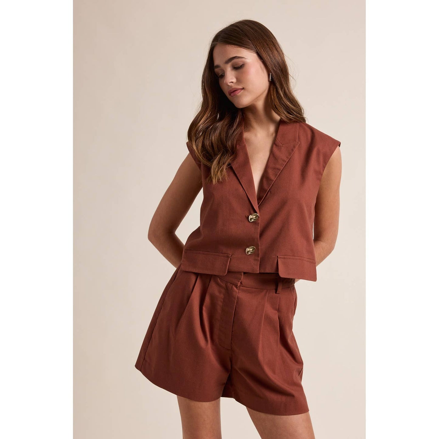 BUTTON-UP VEST AND SHORTS SET / WL25-12189
