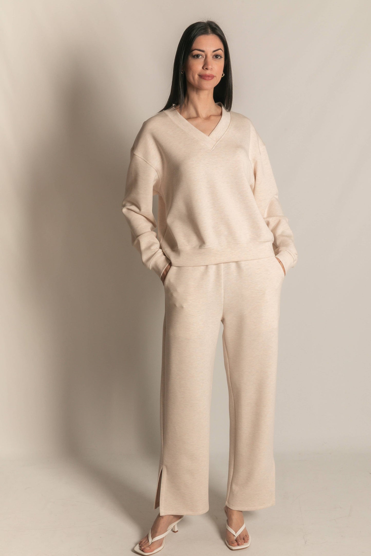 P. CILL Butter Modal Wide Leg Pants with Bottom Slits