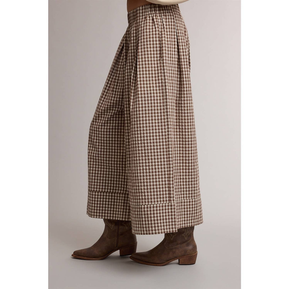 GINGHAM WIDE LEG PULL ON PANTS / WL26-14080