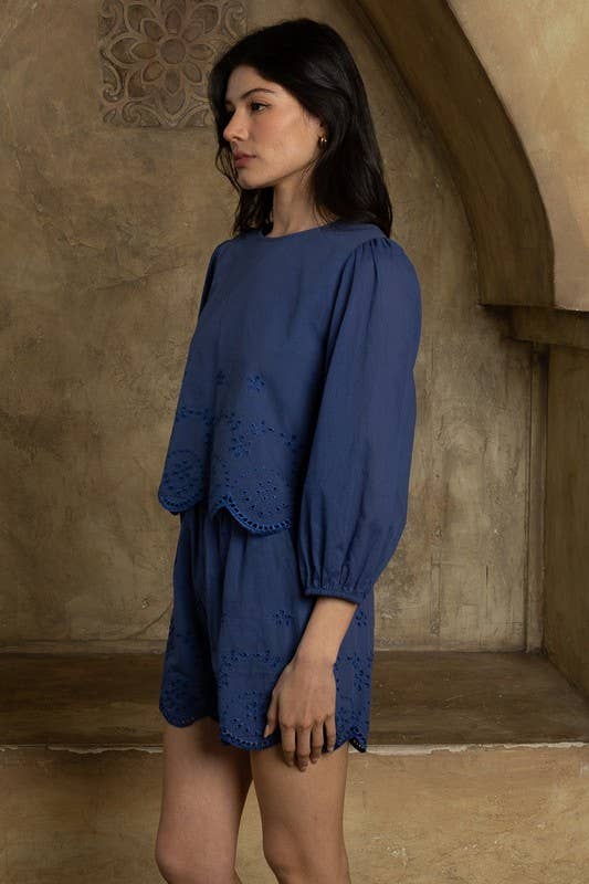 Eyelet Crop Top with Scalloped Hem