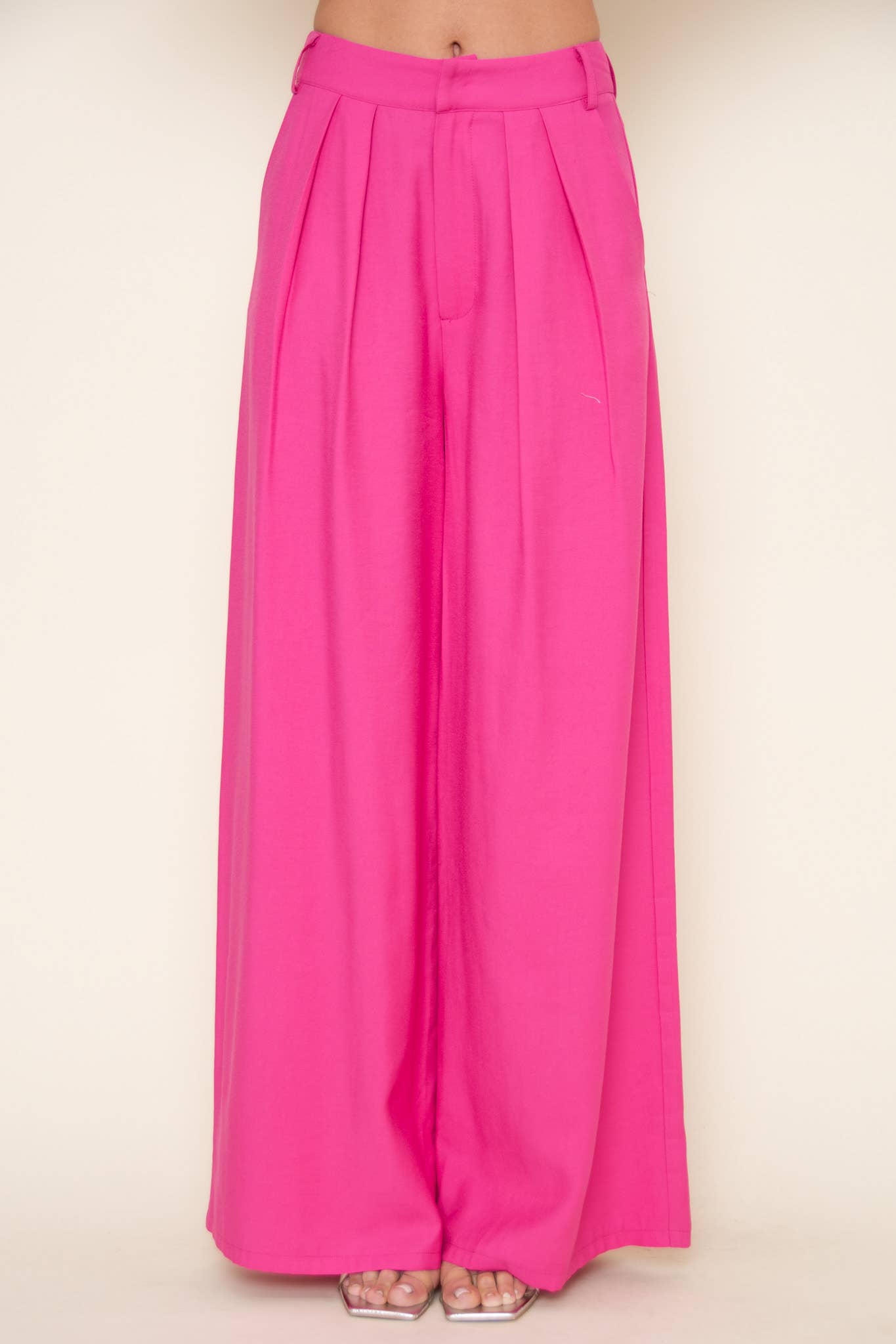TRENDY PLEATED STRAIGHT LEG HIGH WAISTED TROUSERS -PI5491FO