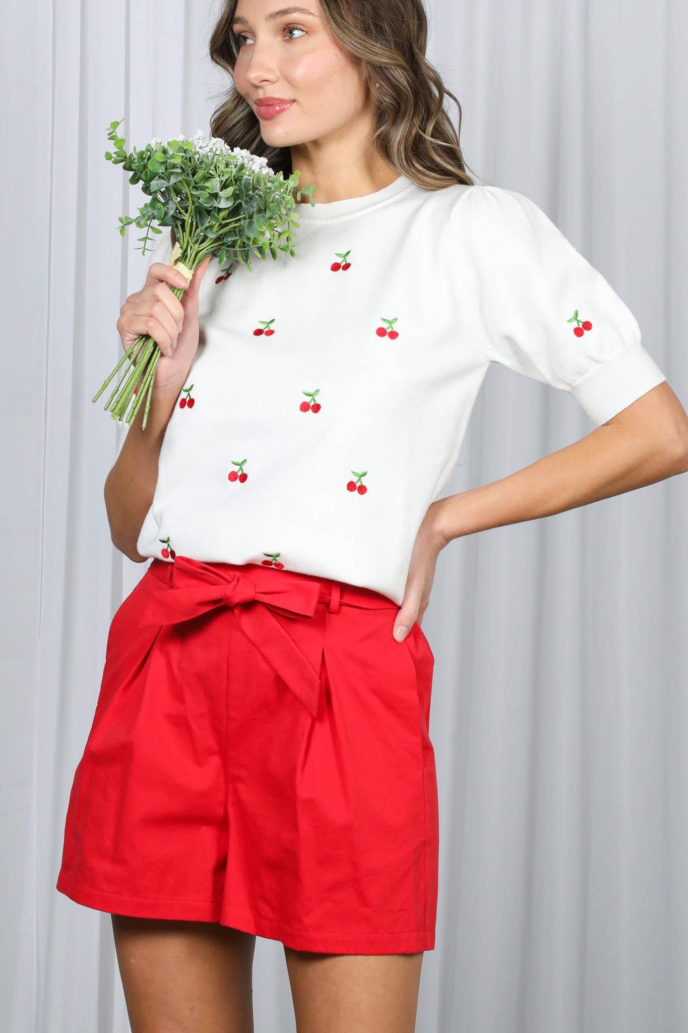 High-Rise Waist Tie 100% Cotton Shorts VP81178