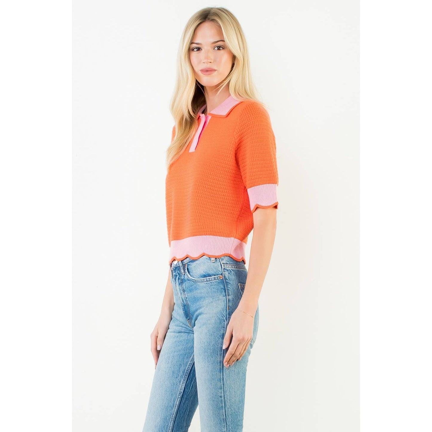 Collared Short Sleeve Knit Top