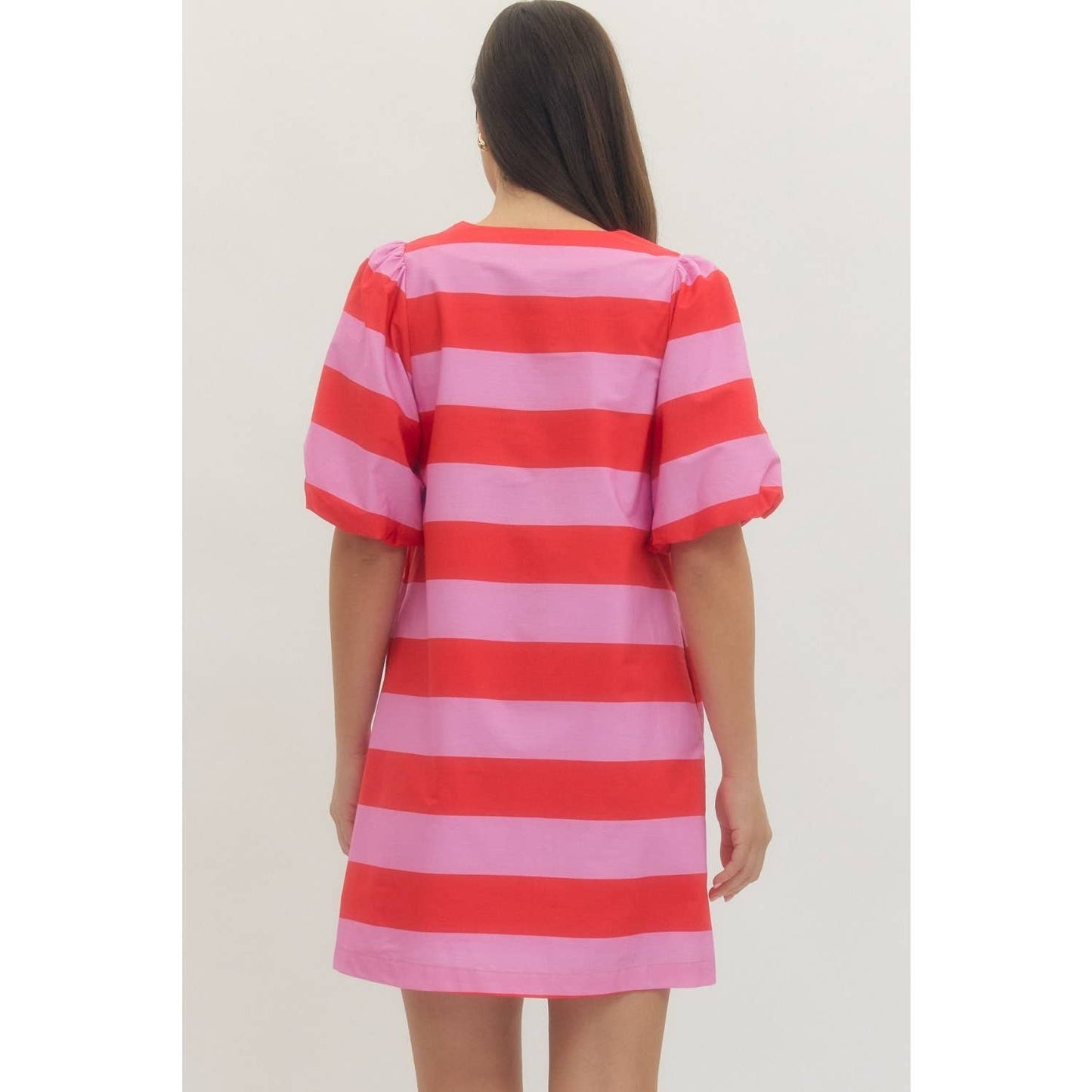 Bold stripe short puff sleeve mini dress