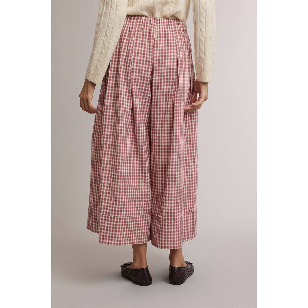 GINGHAM WIDE LEG PULL ON PANTS / WL26-14080