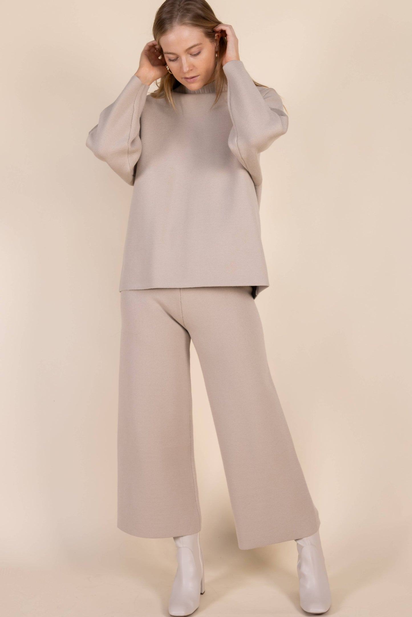 Knit Ankle Length Wide Leg Pants