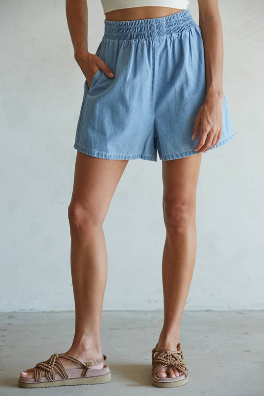 BD321 | Woven Denim Cotton Wide Leg Shorts