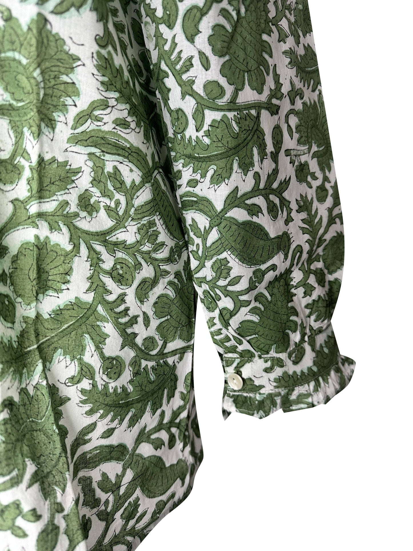 Peacock Block Print Ruffled Collared Womens Blouse