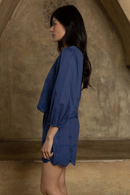 Eyelet Crop Top with Scalloped Hem