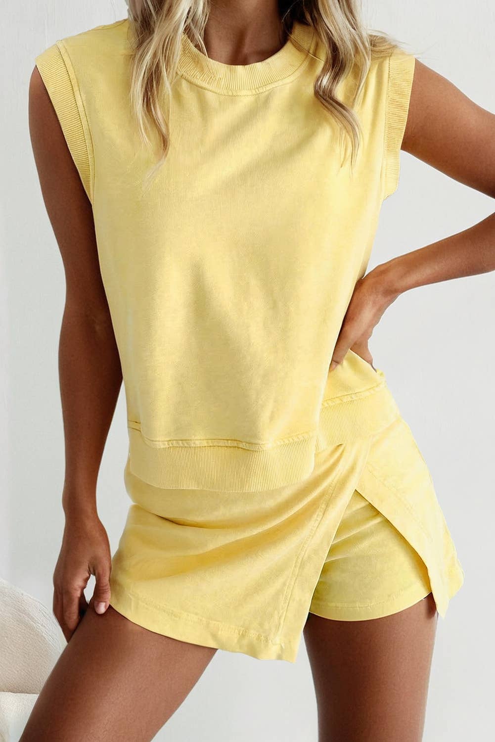 LAS Mineral-Wash Tank Top and Lined Split Skirt Set (S-XL)