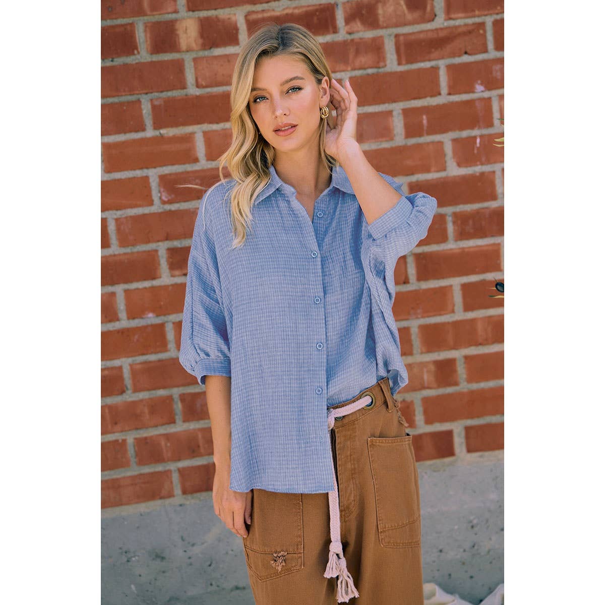 DENIM BLUE GAUZE OVERSIZED BUTTON DOWN SHIRT