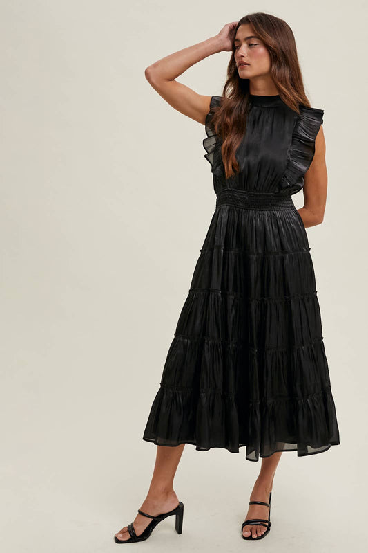 ORGANZA TIERED MIDI DRESS WITH RUFFLE DETAIL / WL23-8374