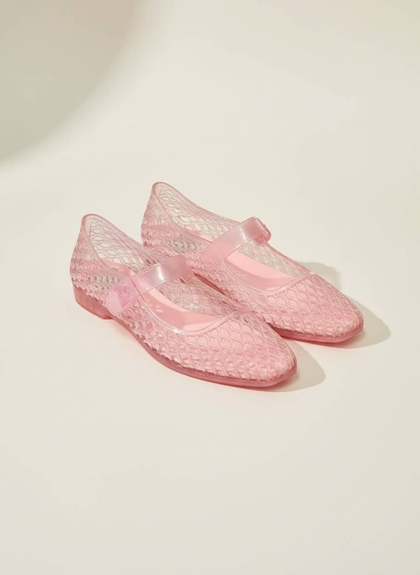 LISA Woven Jelly Mary Jane Flats Tapered Square Toe Trend Sh
