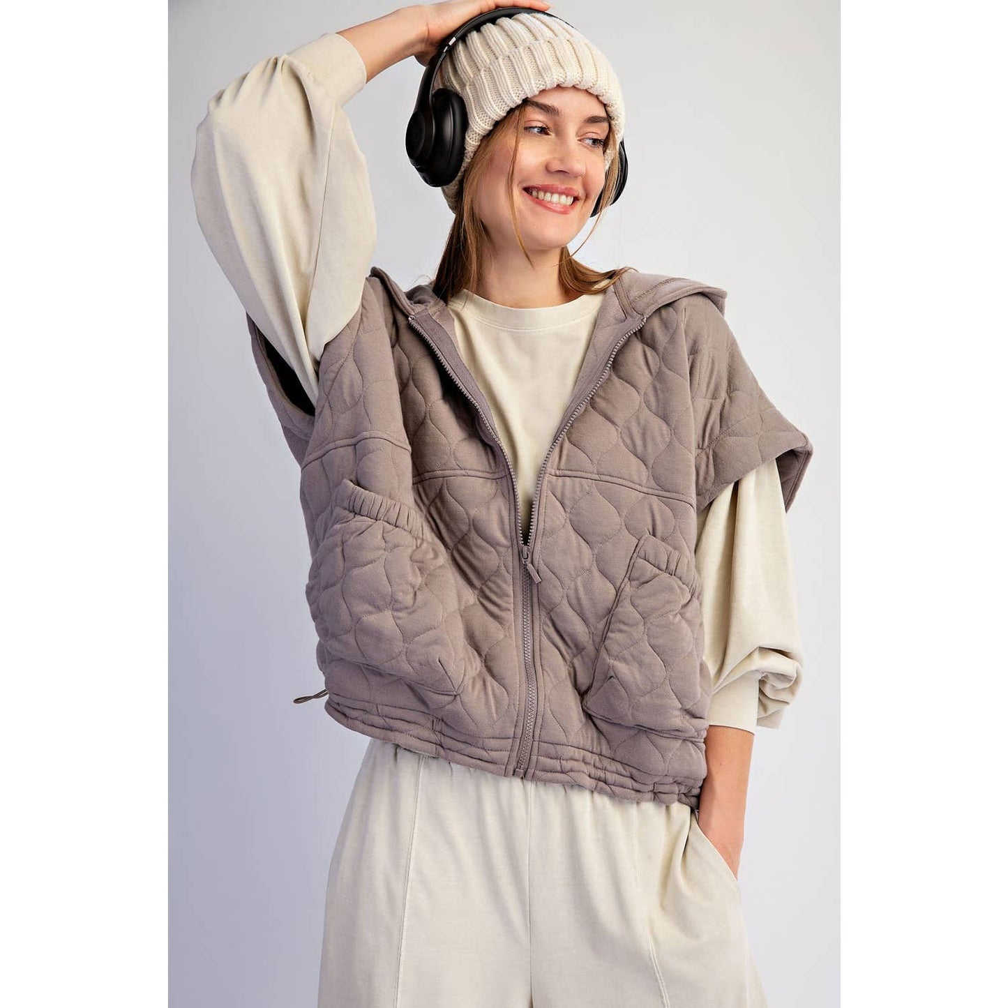 BUBBLE QUILT CINCH HOODIE VEST