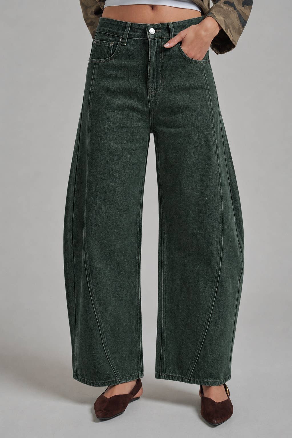 VINTAGE WASHED NON-STRETCH BARREL SHAPED PANTS_JLB80110-01