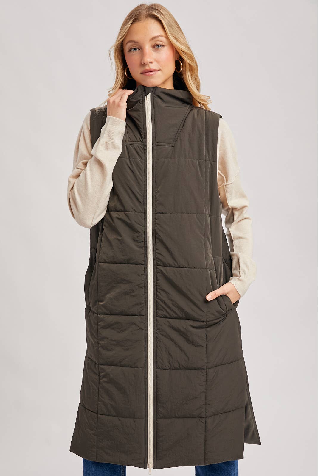 QUILTED LONGLINE PUFFER VEST