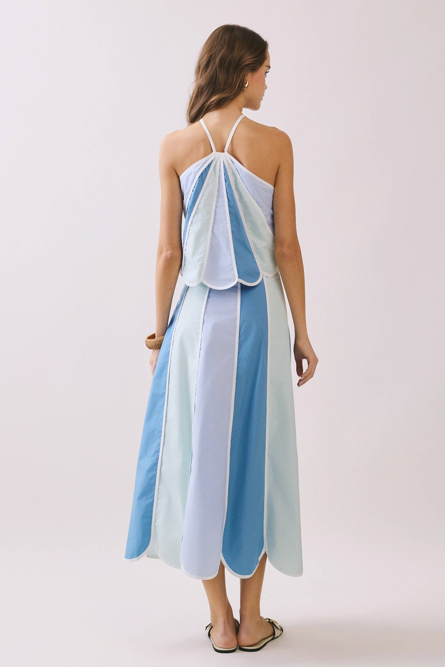 CS3960-Color Block Paneled Design A Line Midi Skirt
