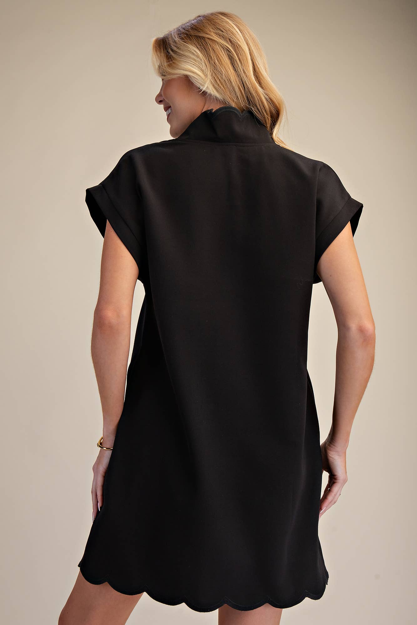 Scallop V-Neck Mini Dress