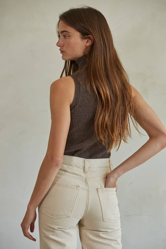 W1574 | Knit Turtleneck Sleeveless Pullover Top