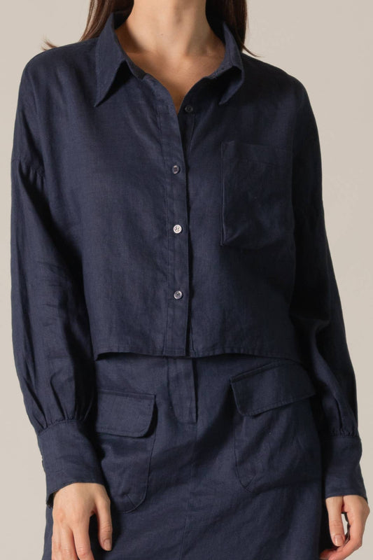 P.CILL 100% Linen Cropped Button Up Shirt
